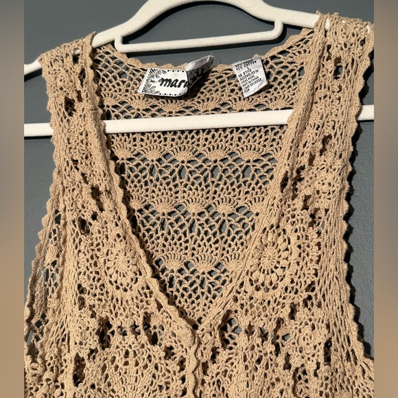 Marie y. Crochet vest Y2K beige size large top shirt with buttons - Picture 3 of 7